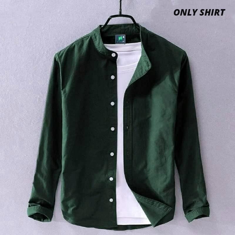 Premium Stylish Oxford Cotton Ban Collar Semi-Formal Shirt for Men - Image 3