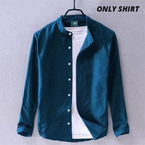 Premium Stylish Oxford Cotton Ban Collar Semi-Formal Shirt for Men