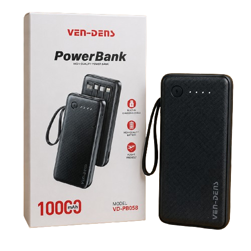Ven-Dens 10000mAh High-Quality Power Bank with Built-in Cables (Model: VD-PB058)