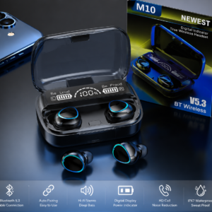 M10 TWS Wireless Earbuds with Digital Display & Power Bank Feature