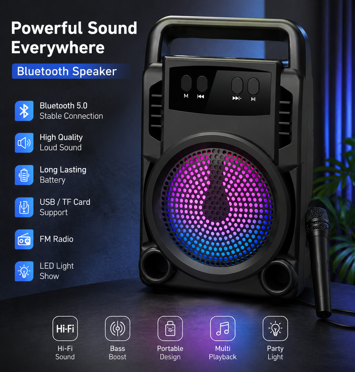 GreatNice 3-Inch Portable Wireless Bluetooth Speaker with LED Light - Image 2